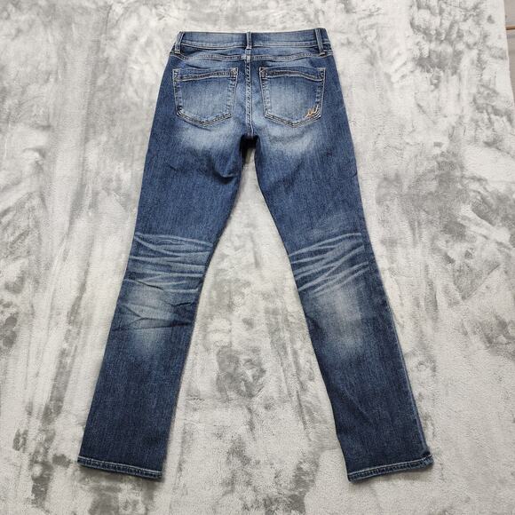 Express Jeans Womens 4 Blue Mid Rise Cropped Skinny Leg Stretch Denim Distressed - Picture 3 of 15